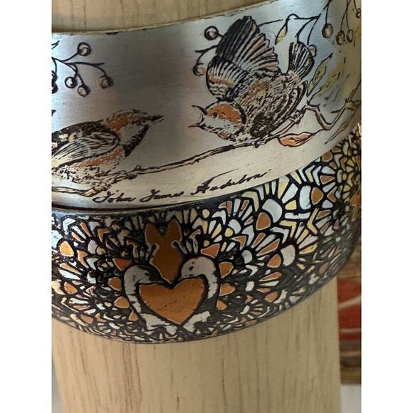 2 Vtg Reed and Barton Silver Damascene Birds Audubon & Heart Cuff Bracelets - Picture 4 of 9